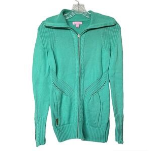 Lilly Pulitzer Wool Blend Cable Knit Zip Up Womens S Green Sweater Resortwear‎